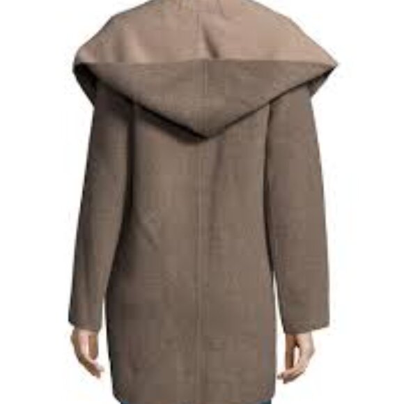 VINCE BROWN TAUPE DOUBLE FACE WOOL COCOON HOODED COAT - Picture 11 of 12
